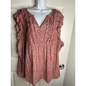 Old Navy Women's Ruffle Floral Print Blouse Mauve/White NEW ~ Size 4X